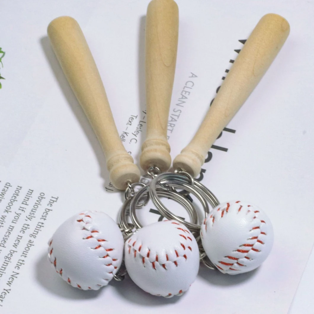 Leon Factory Design Softball Chain Pendant 2cm Pendant Wholesale Small Ball Long Stick Key Ring Accessories Crafts Custom Wooden Baseball Key Chain