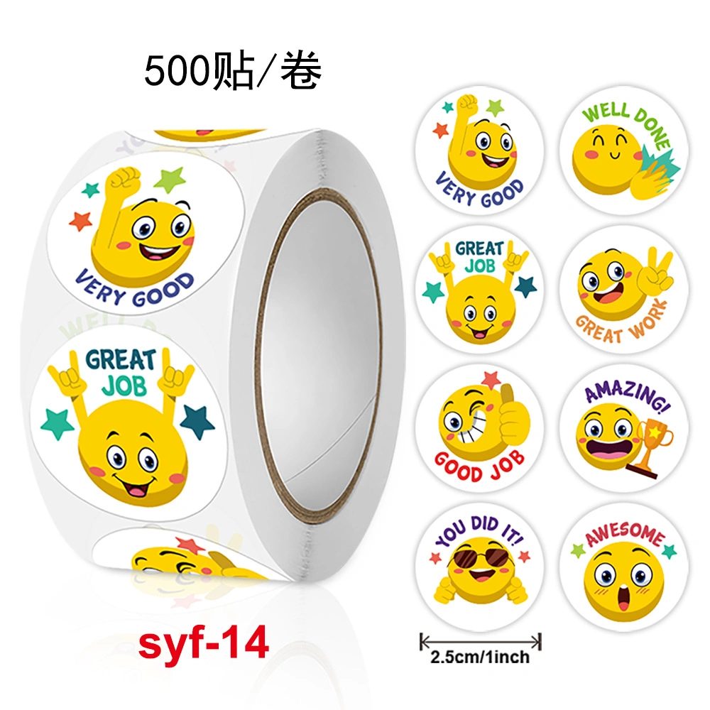 Self-Adhesive Paper Sticker Roll Reward Stickers for Teachers Motivational Incentive Stickers for Kids, 500PCS Roll 1 Inch Round Stickers 8 Smile Designs/Roll