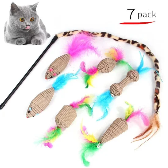 Juguetes de papel corrugado de alta calidad divertido lindo gato Teaser Stick Cat String Toy