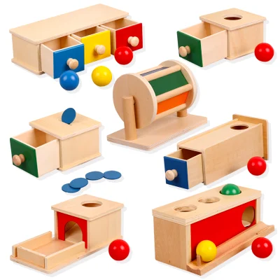 Juguetes de madera Juguetes educativos de aprendizaje Caja de objetos Montessori Caja de permanencia Caja de monedas Caja de caída