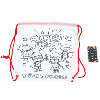 Kit de pintura de bricolaje para niños, bolsa de superhéroe para colorear, con crayones