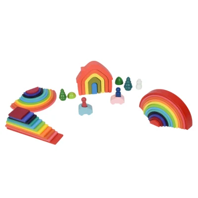 Juguetes educativos de madera Montessori Cajas apilables Colores del arco iris Bloques apilables anidados